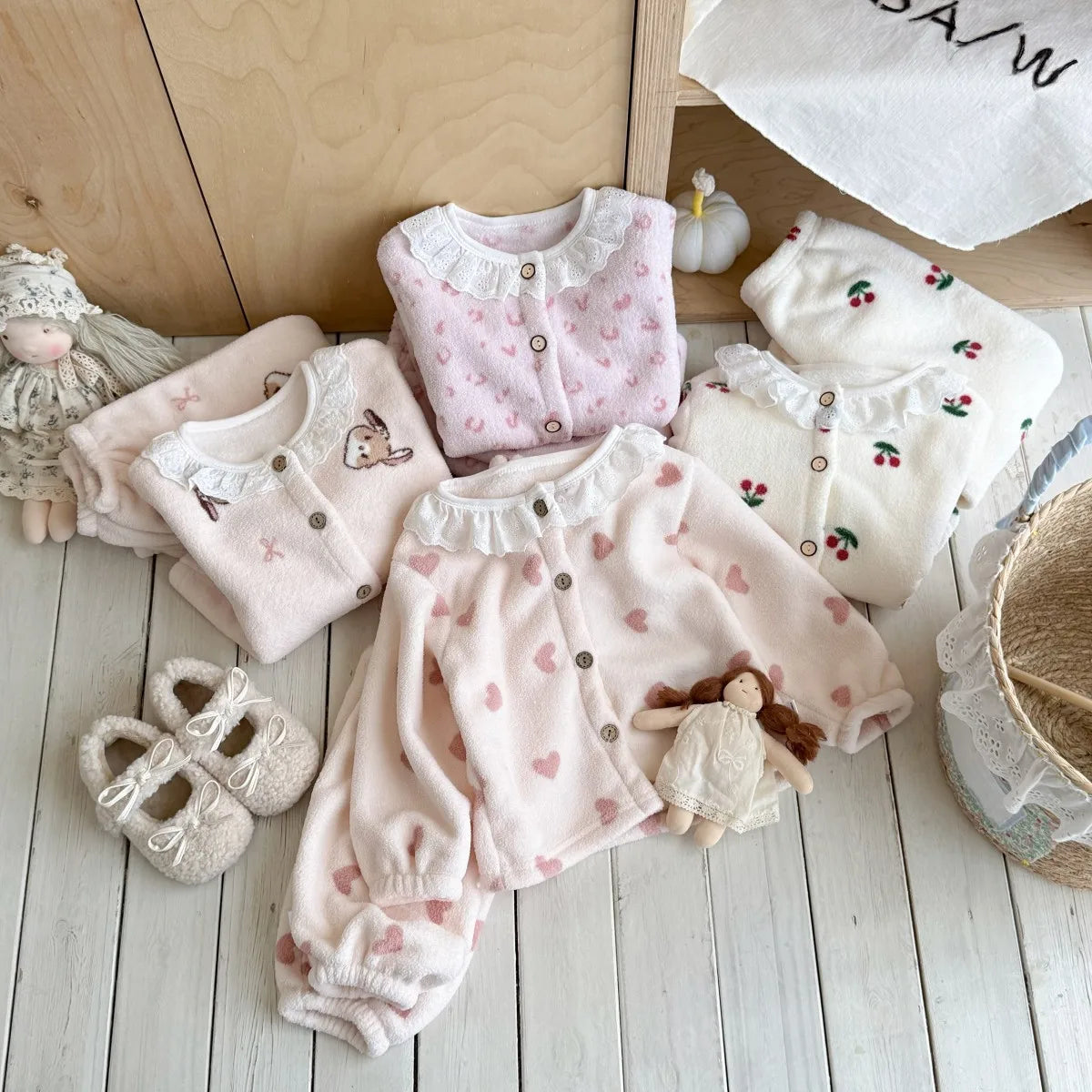 Love Minah Cosy Cuddlies with Lace Trim PJ Set